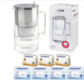Dzbanek filtrujący szklany Aquaphor Glass 2,5l SZARY + 7 wkładów MIX
