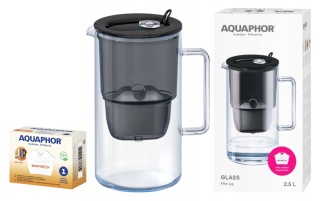 Dzbanek filtrujący szklany Aquaphor Glass 2,5l z wkładem Maxfor+ H, CZARNY