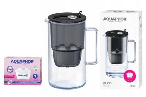 Dzbanek filtrujący szklany Aquaphor Glass 2,5l z wkładem Maxfor+ MG, CZARNY