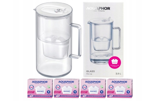 Dzbanek filtrujący szklany Aquaphor Glass biały + 4 filtry Maxfor+ Mg